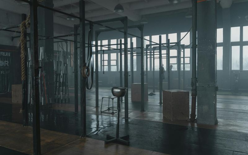 Detailed view of fitness equipment in dark modern gym